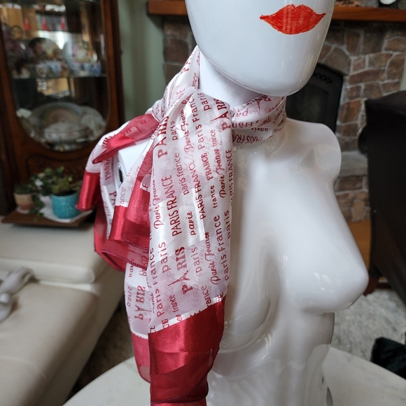 PARIS France silk scarves one brown & cream, one rose & white 39.5" sq. - Picture 4 of 13